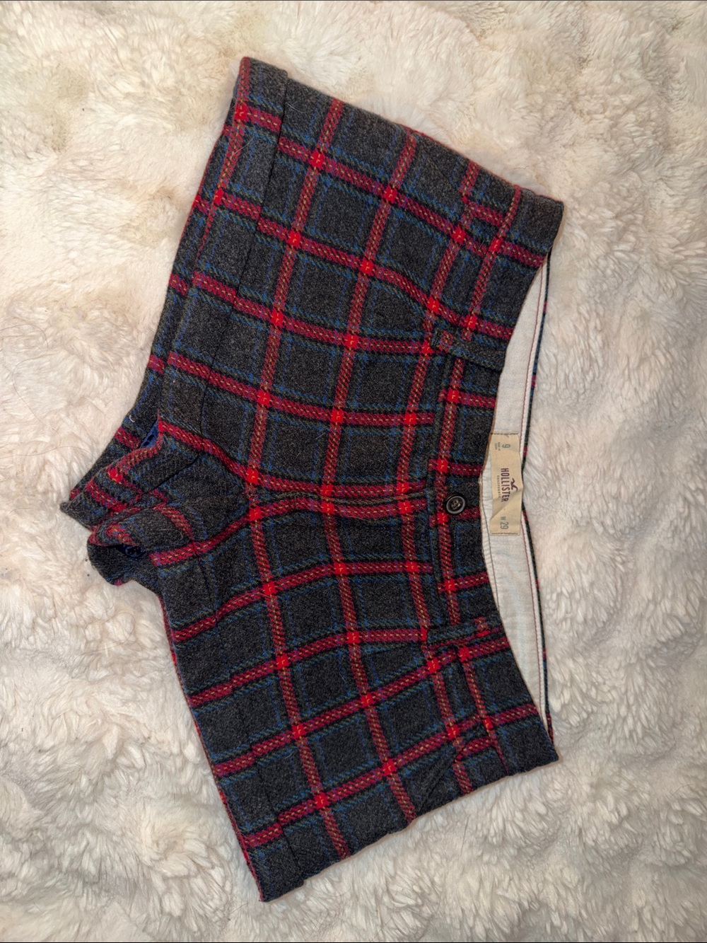 Hollister Plaid Tweed Women’s Shorts - Red & Charcoal